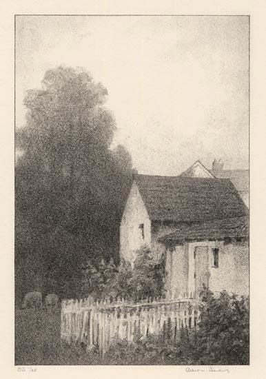 The Sheep-house. Albert W. Barker. Lithograph, 1931. Image size 9 13/16 x 6 9/16" (250 x 167 mm). Edition 35. Inscribed in stone lower right indistinctly "A. W. B." LINK.